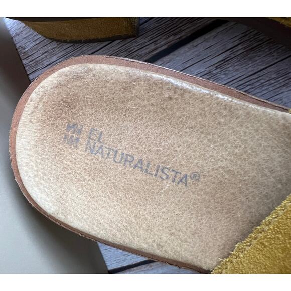El Naturalista Yellow Suede Leather Slingback Sandal with Block Heel - Picture 3 of 5